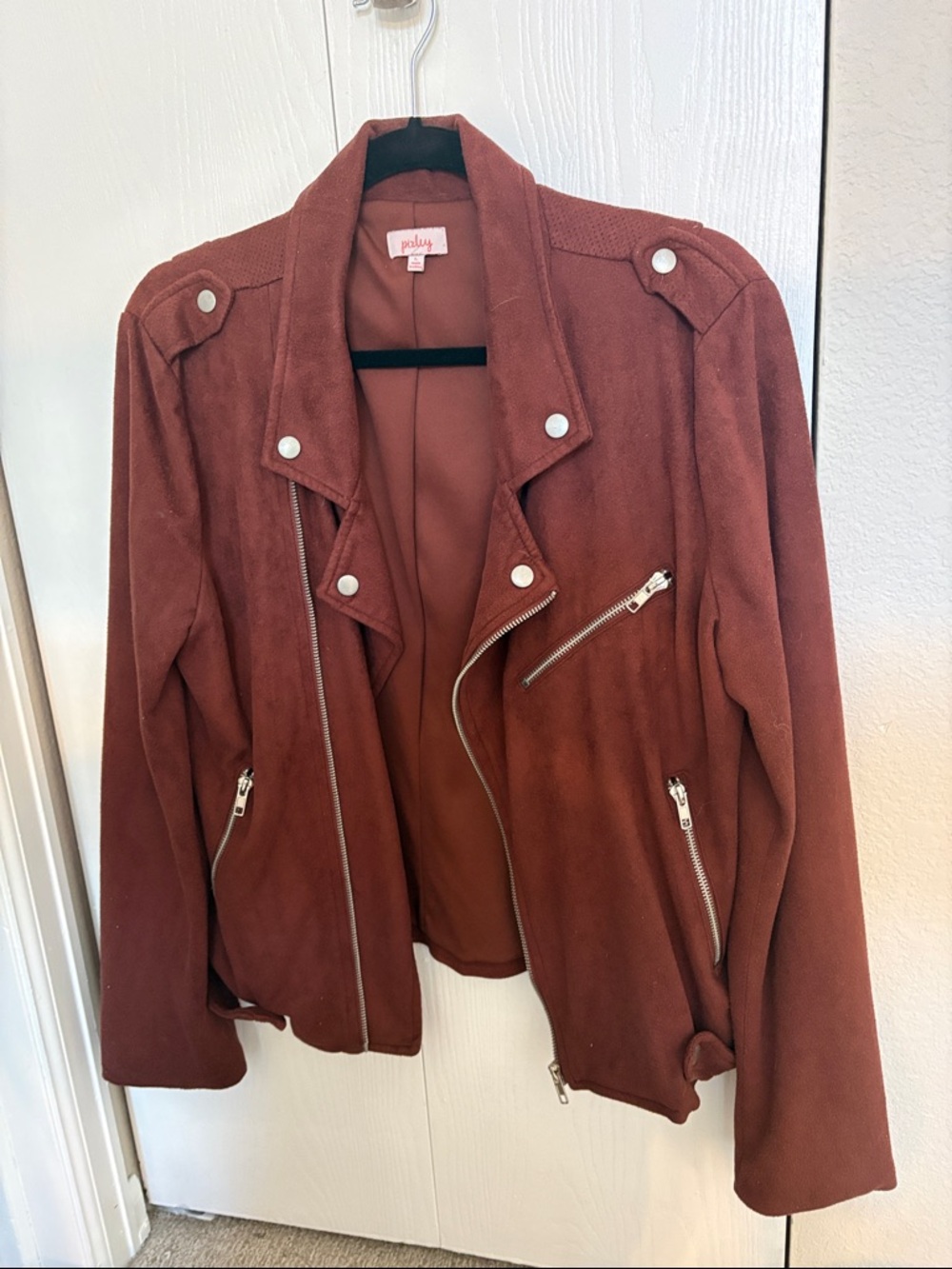 Pixley Rust Suede Moto Jacket with Silver Hardware